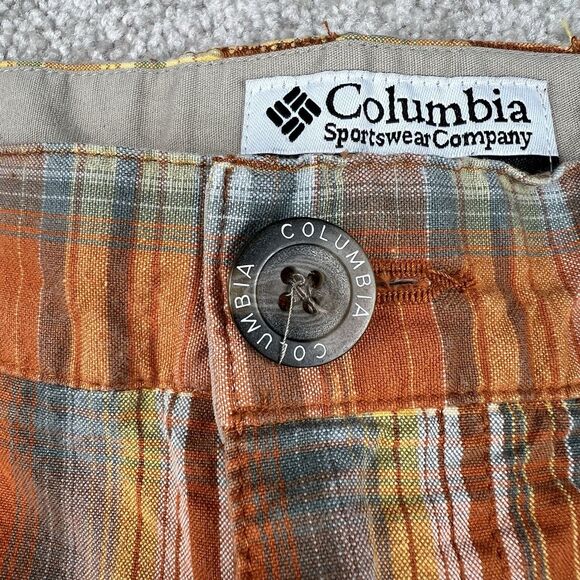 Columbia Shorts 36 Mens Orange Indian Madras Plaid Chino Flat Front Modern Fit - Picture 3 of 7
